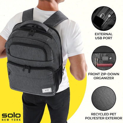 Solo New York Laptop Backpack for Women & Men -Carry On Bookbag for Travel & Work, Lightweight Bag, Side Mesh Pockets, Fits 15.6" Computer - Re:Discover, Grey Gsupps Australia