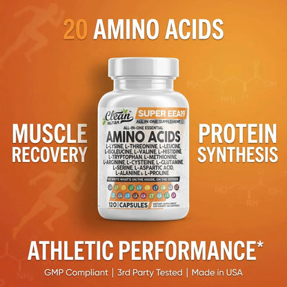 Clean Nutraceuticals Amino Acids Supplement L-Lysine, L-Threonine, L-Leucine, Isoleucine, Valine, L-Histidine, L-Tryptophan, L-Methionine, L-Arginine, L-Cysteine, Clean Nutraceuticals