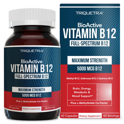 BioActive Vitamin B12 - 5000 mcg, Contains 3 BioActive Forms B12 Plus Methylfolate Cofactor - Methyl B12, Adenosyl B12 & Hydroxy B12 | Supports Energy Triquetra Health