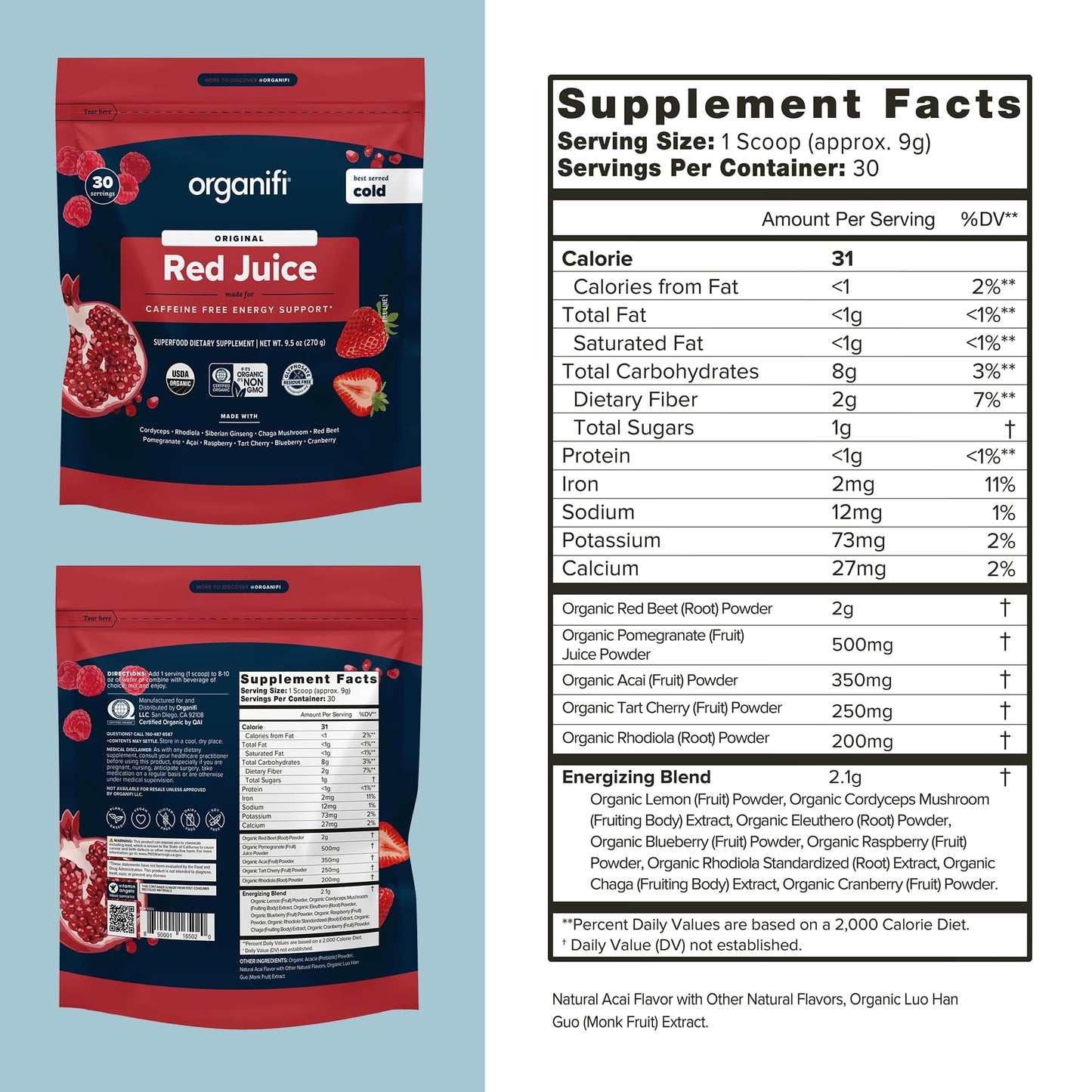 Organifi Red Juice - Energy Powder Reduces Afternoon Crashes and Boosts Digestion and Immune System, 30 Servings Gsupps Australia