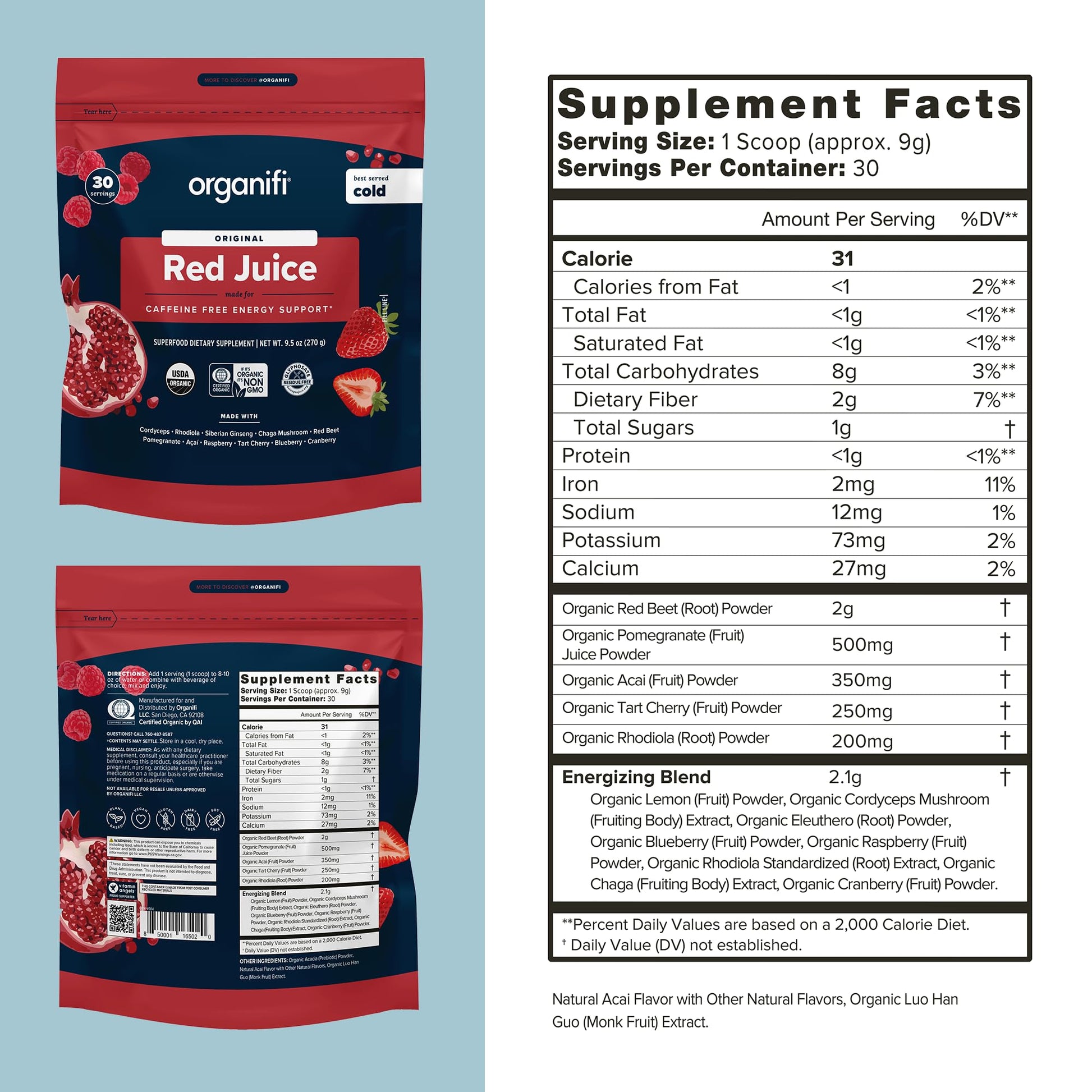 Organifi Red Juice - Energy Powder Reduces Afternoon Crashes and Boosts Digestion and Immune System, 30 Servings Gsupps Australia