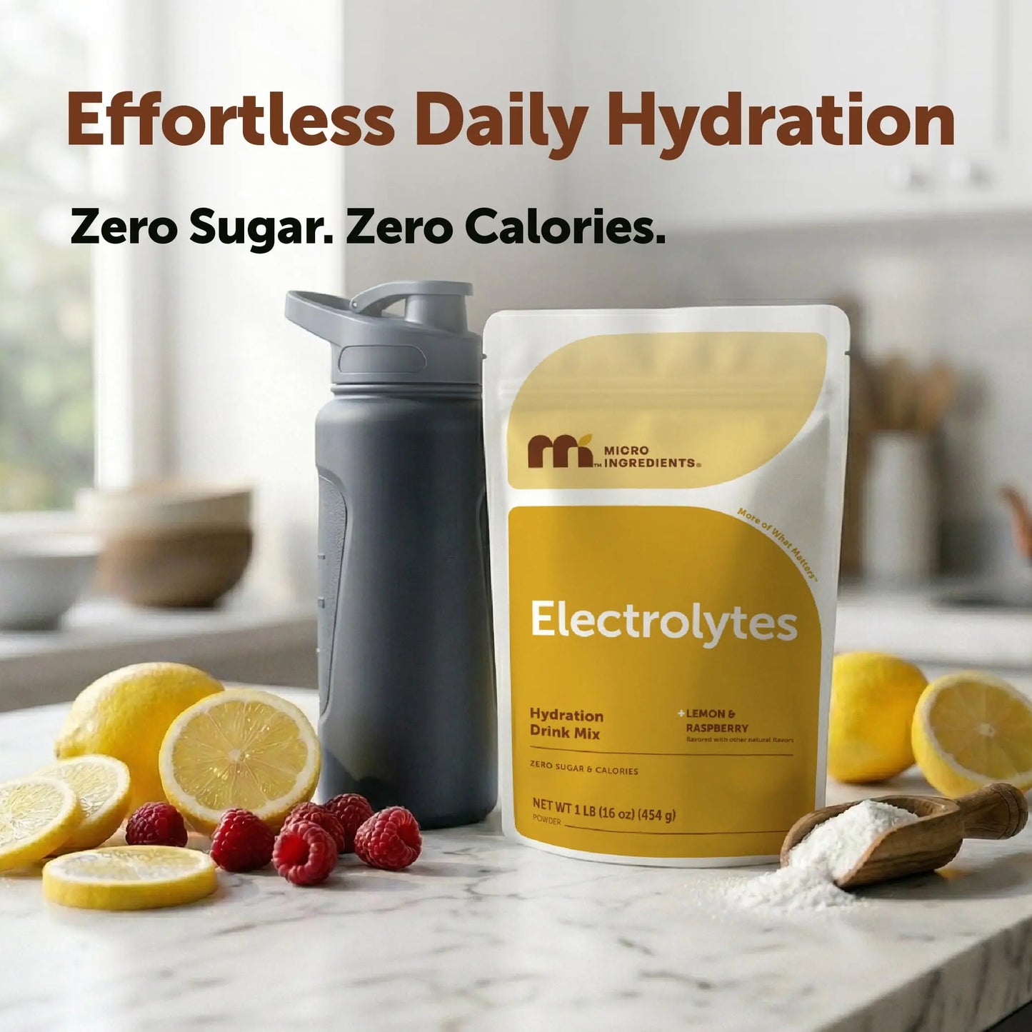 Micro Ingredients Hydration Electrolyte Powder, 1 lb (69 Servings) | Lemon Raspberry Flavor | High Potassium (1,000mg) + Coconut Water & Real Lemon Juice | No Sugar, Keto Friendly | Non-GMO Micro Ingredients