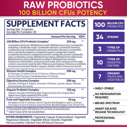 Wholesome Wellness Probiotics for Women 100 Billion CFUs with Prebiotics, Digestive Enzymes + Multi Collagen Protein Powder Hydrolyzed (Type I II III V X) Bundle Gsupps Australia