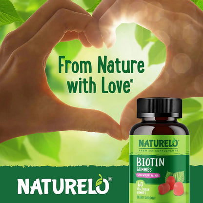 NATURELO Biotin Gummies - Supports Healthy Hair, Skin & Nails - High Potency 2500 mcg - Non GMO, Gluten Free - 60 Gummies NATURELO