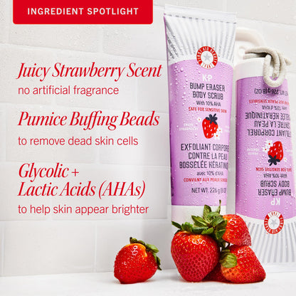 First Aid Beauty - KP Bump Eraser Body Scrub with 10% AHA, Keratosis Pilaris Exfoliator with Glycolic and Lactic acids, Helps Reduce Chicken Skin Bumps First Aid Beauty