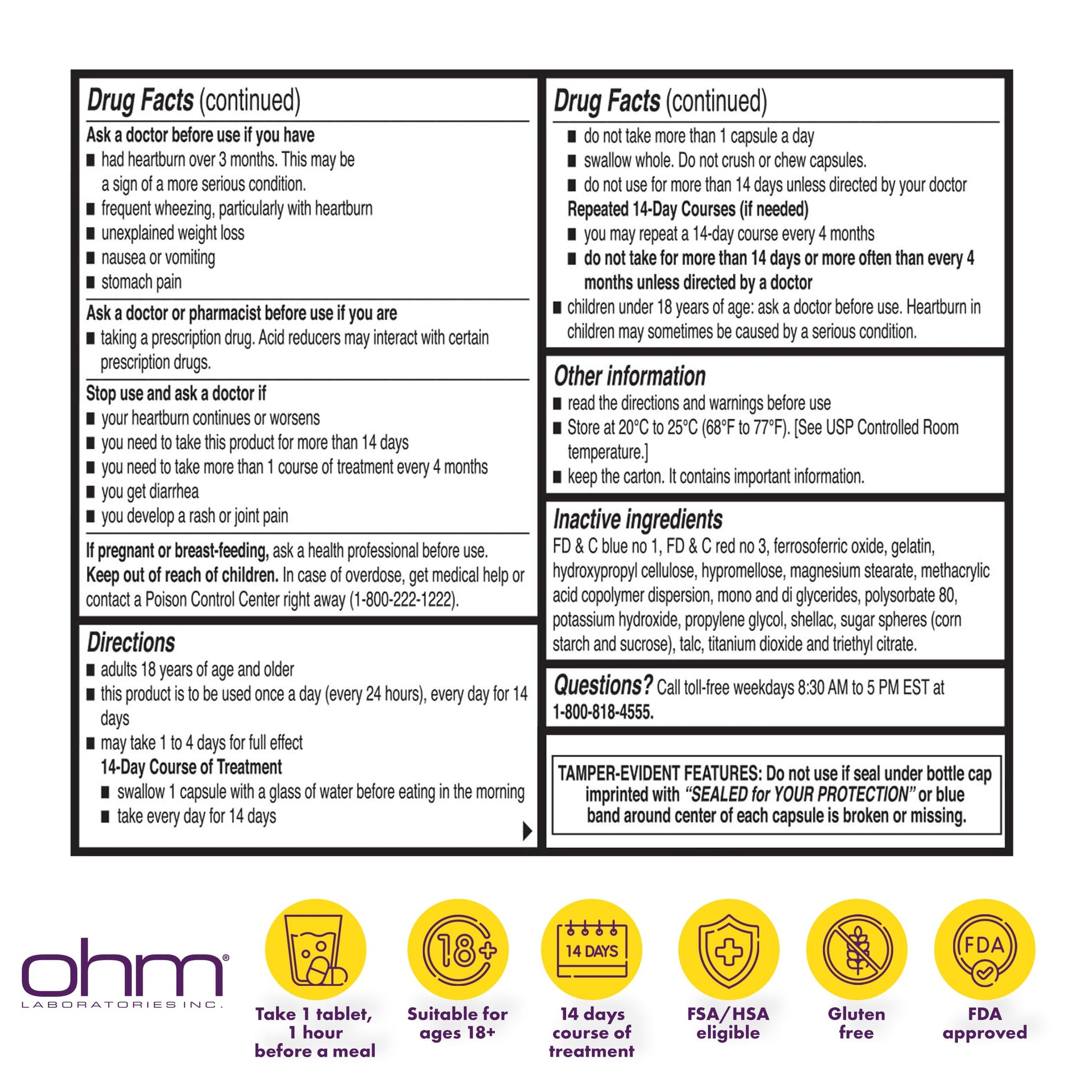 Ohm Esomeprazole Magnesium Delayed Release Capsules 20mg - Frequent Heartburn & Acid Reflux Relief, 24 Hour Chest & Stomach Acid Reducer (6 Weeks of Supply, 42, Count) Ohm buy australia supplements