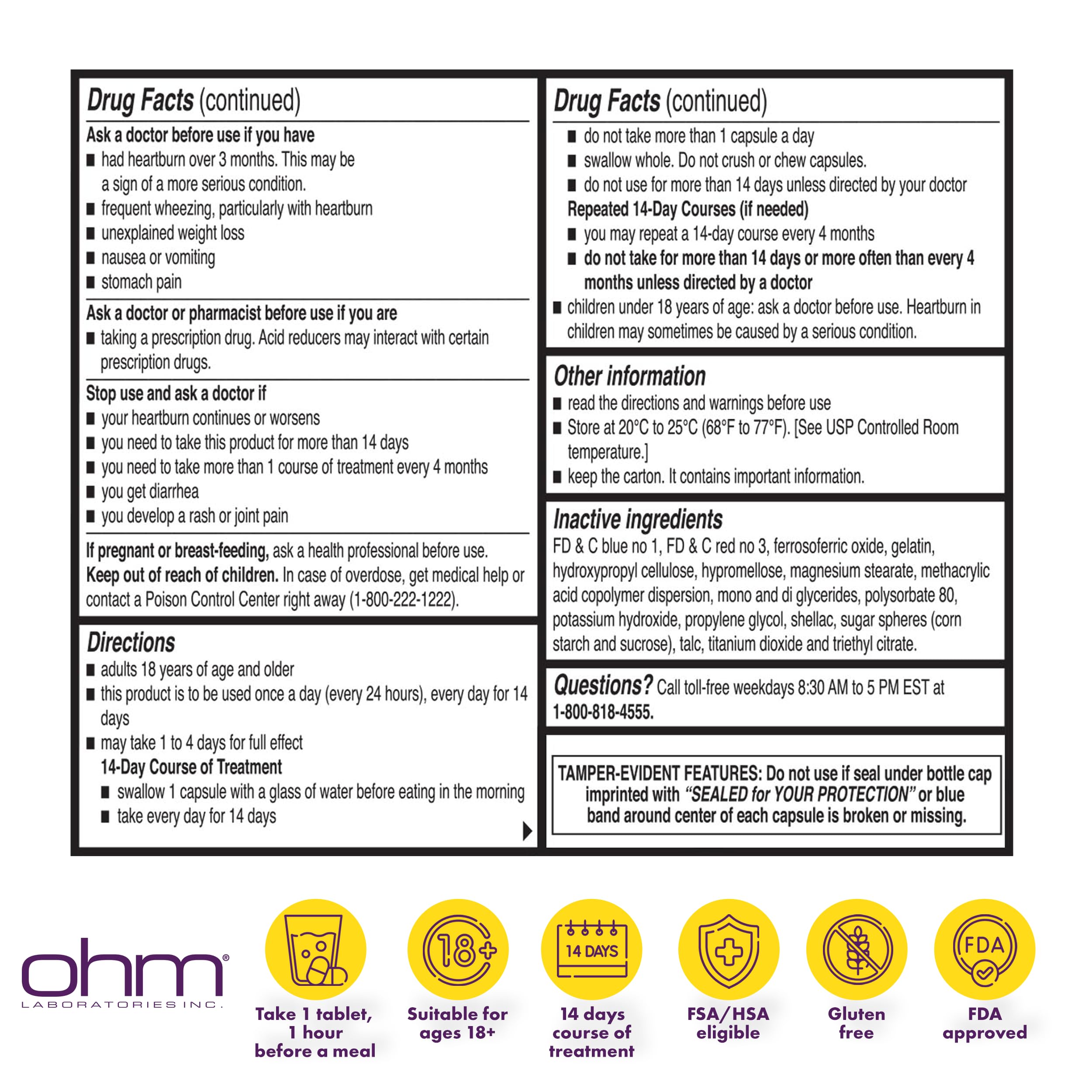 Ohm Esomeprazole Magnesium Delayed Release Capsules 20mg - Frequent Heartburn & Acid Reflux Relief, 24 Hour Chest & Stomach Acid Reducer (6 Weeks of Supply, 42, Count) Ohm buy australia supplements