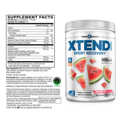Xtend Sport BCAA Powder Watermelon - Electrolyte Powder for Recovery & Hydration with Amino Acids - 30 Servings Xtend