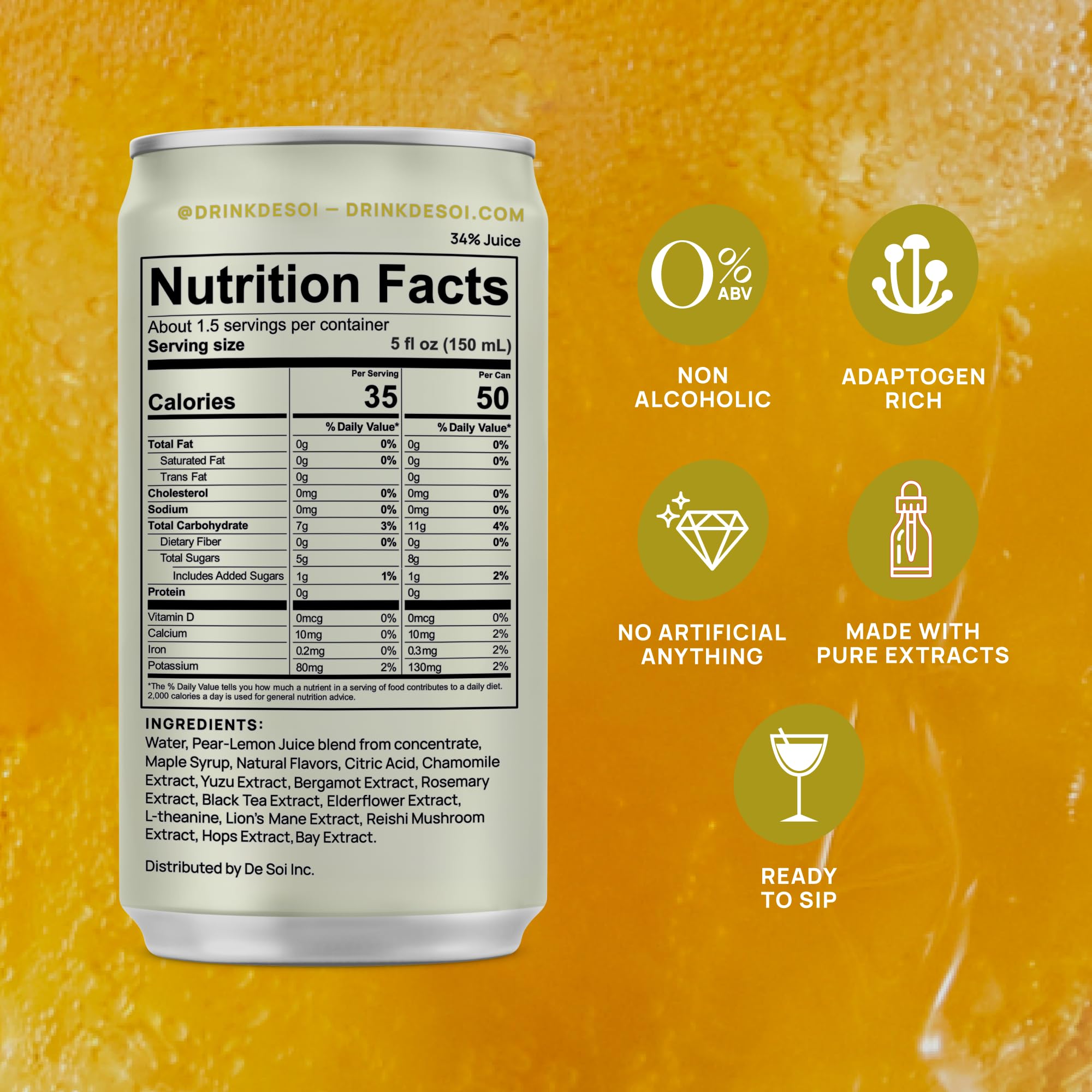 De Soi Golden Hour Mocktails NA Drinks 8 fl oz (12-pack) - Adaptogen Drink, Sparkling Drink with Calming Botanicals, Mocktail Drinks, Gluten Free, No Artificial Flavors De Soi buy australia supplements