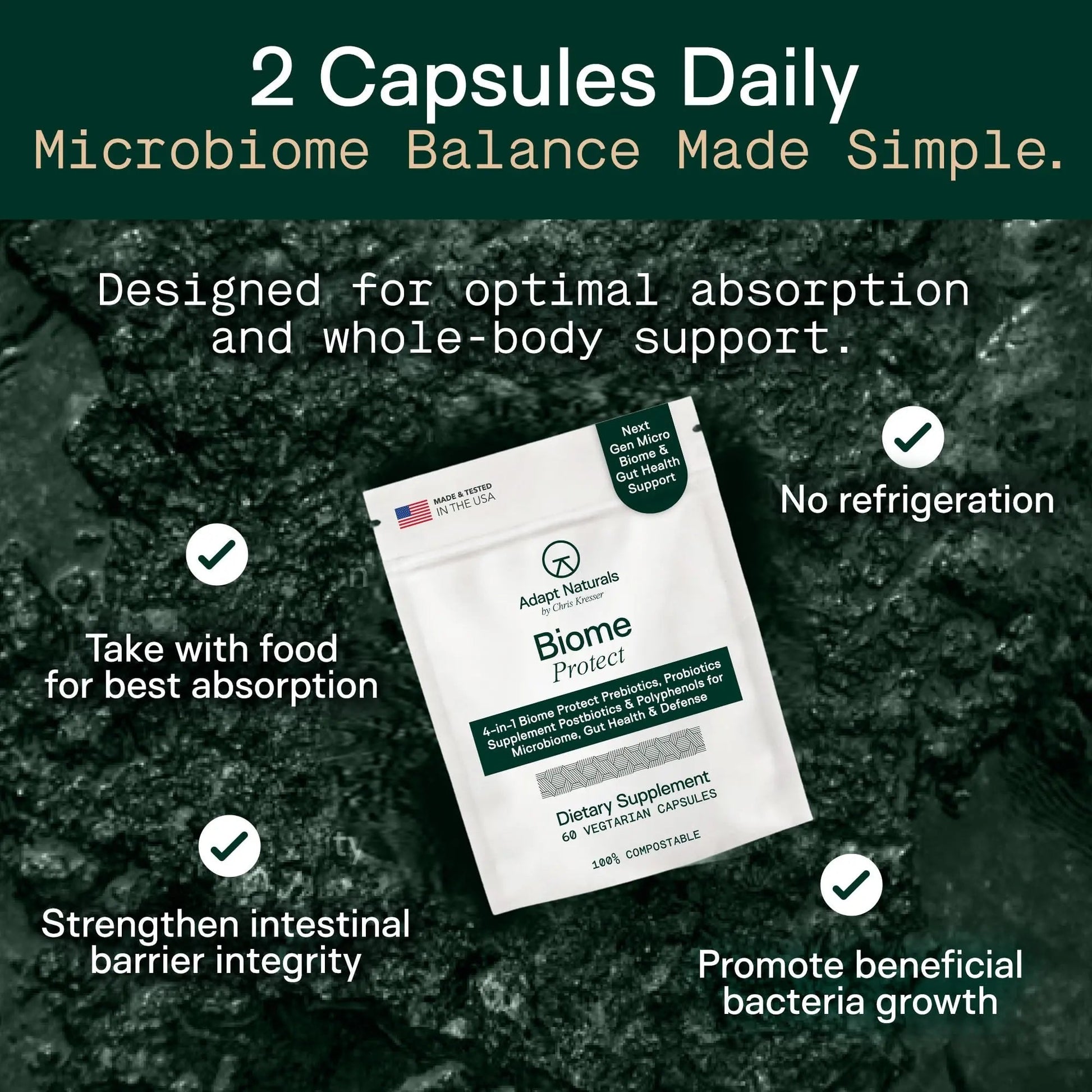 Adapt Naturals 4-in-1 Biome Protect Prebiotics, Probiotics Supplement Postbiotics & Polyphenols for Microbiome, Gut Health & Defense for Women & Men, 30 Day Supply ADAPT NATURALS BY CHRIS KRESSER buy australia supplements