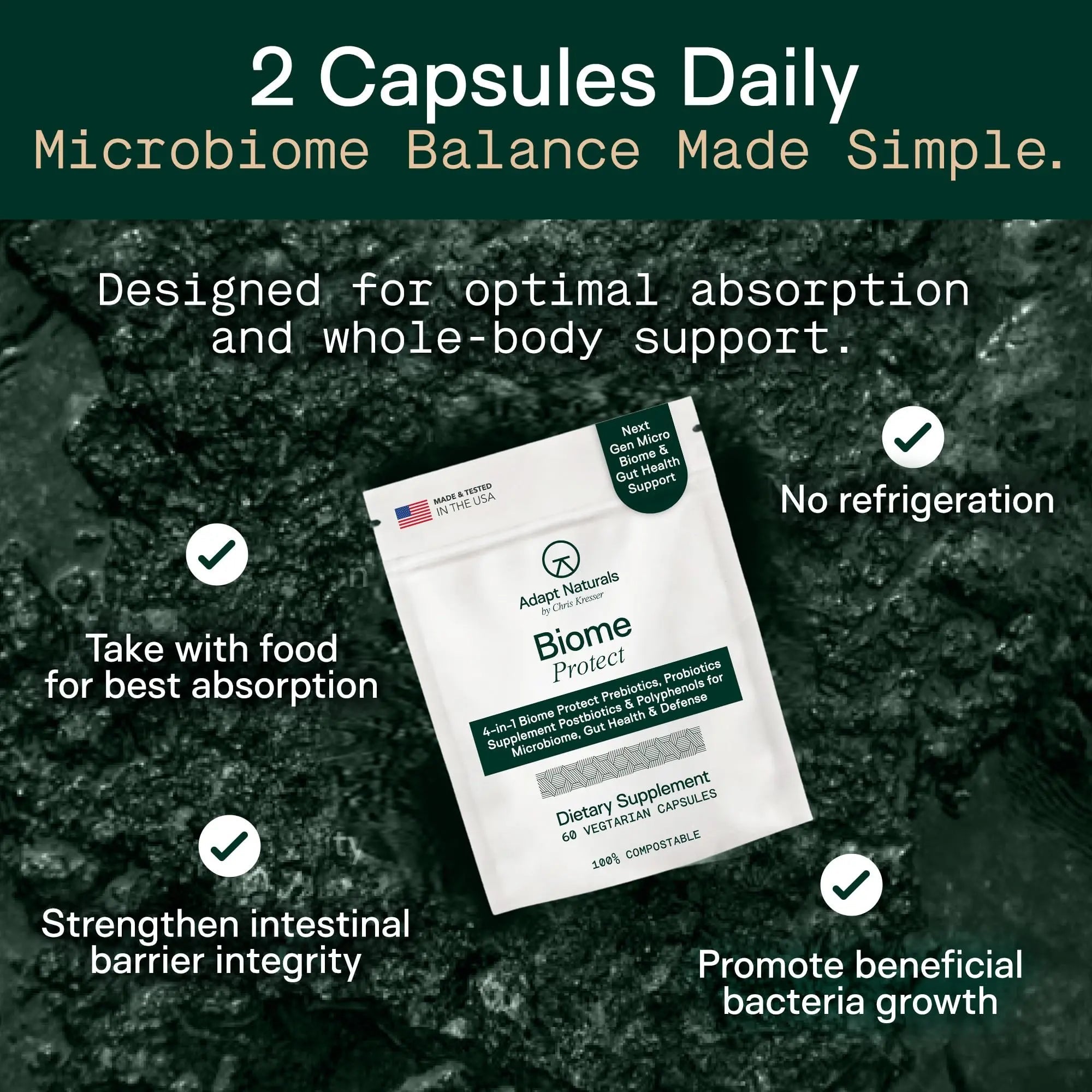 Adapt Naturals 4-in-1 Biome Protect Prebiotics, Probiotics Supplement Postbiotics & Polyphenols for Microbiome, Gut Health & Defense for Women & Men, 30 Day Supply ADAPT NATURALS BY CHRIS KRESSER buy australia supplements