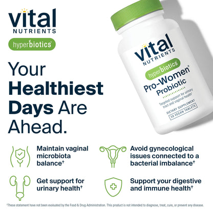 Hyperbiotics Vital Nutrients Pro Women Probiotics for Women | Vaginal Probiotics for PH Balance | Oral Probiotic for Vaginal Health and Urinary Tract Health | 6 Targeted Strains | 30 Vegan Tablets Hyperbiotics