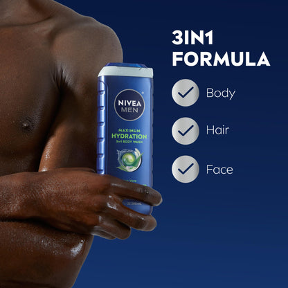 NIVEA MEN Maximum Hydration 3-in-1 Body Wash, Multipack, 3 x 16.9 FL OZ NIVEA MEN