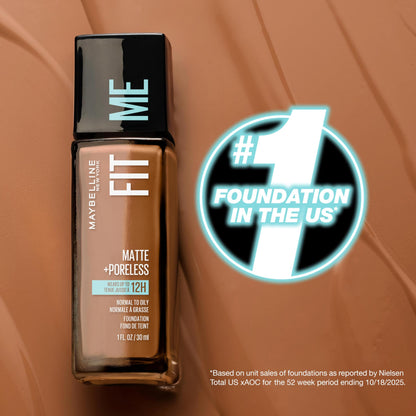 Maybelline Fit Me Matte + Poreless Liquid Oil-Free Foundation Makeup, Light Beige, 1 Count (Packaging May Vary) MAYBELLINE