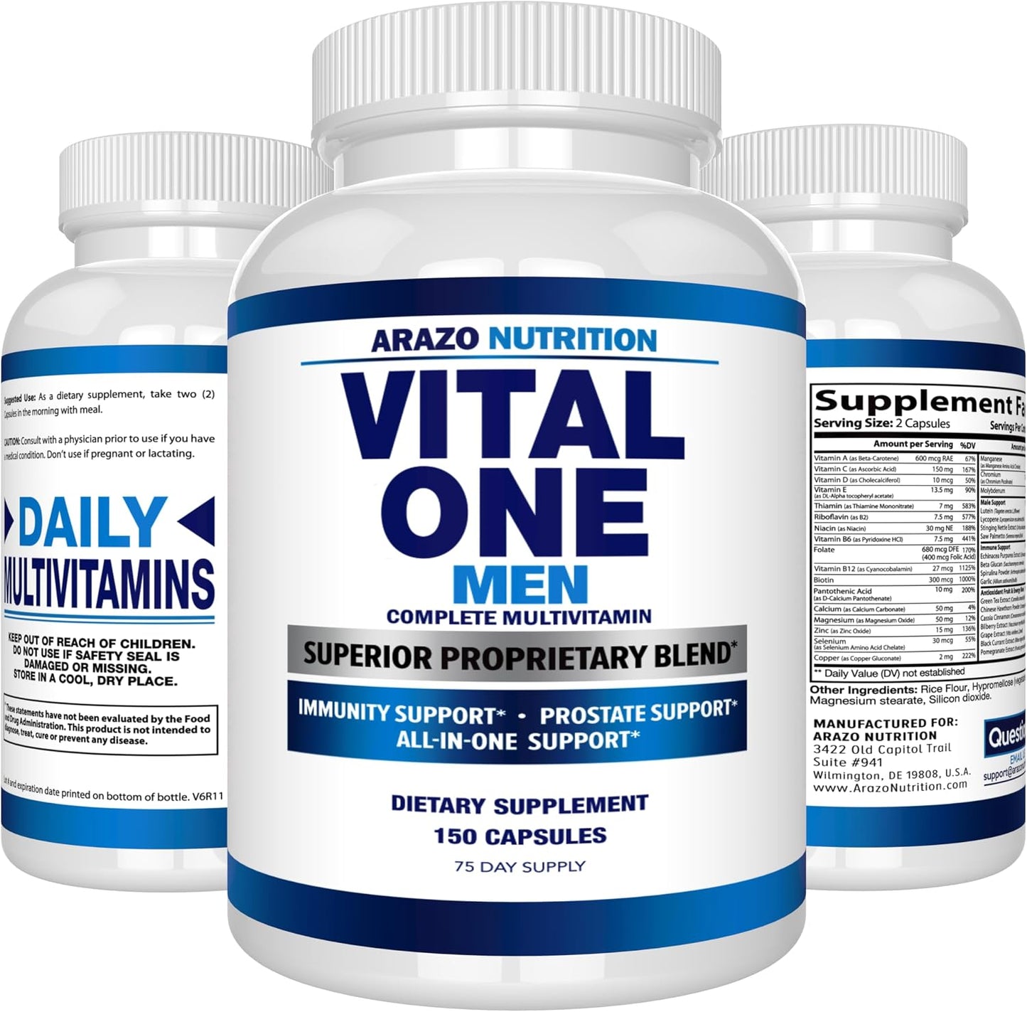 Arazo Nutrition Vital One Multivitamin for Men – Daily Wholefood Supplement - 150 Vegan Gsupps Australia