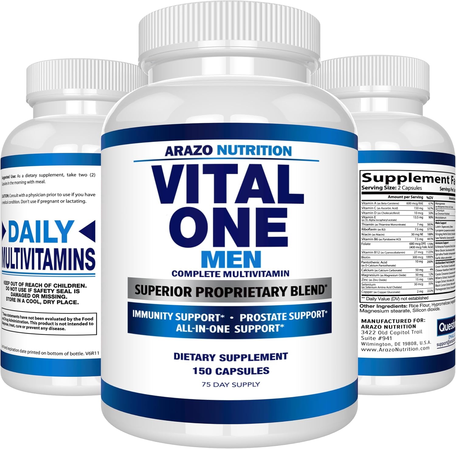 Arazo Nutrition Vital One Multivitamin for Men – Daily Wholefood Supplement - 150 Vegan Gsupps Australia
