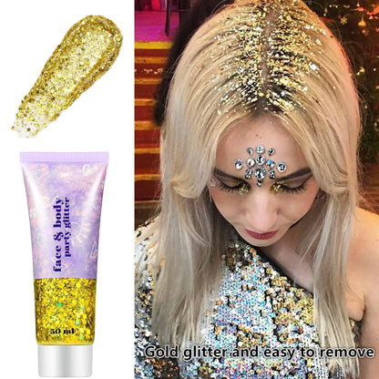 Go Ho Gold Face Body Glitter,Mardi Gras Glitter Makeup Gold Face Paint,Holographic Chunky Sequins Glitters for Eye Lip Hair Nails,Festival Rave Accessories,52g Go Ho