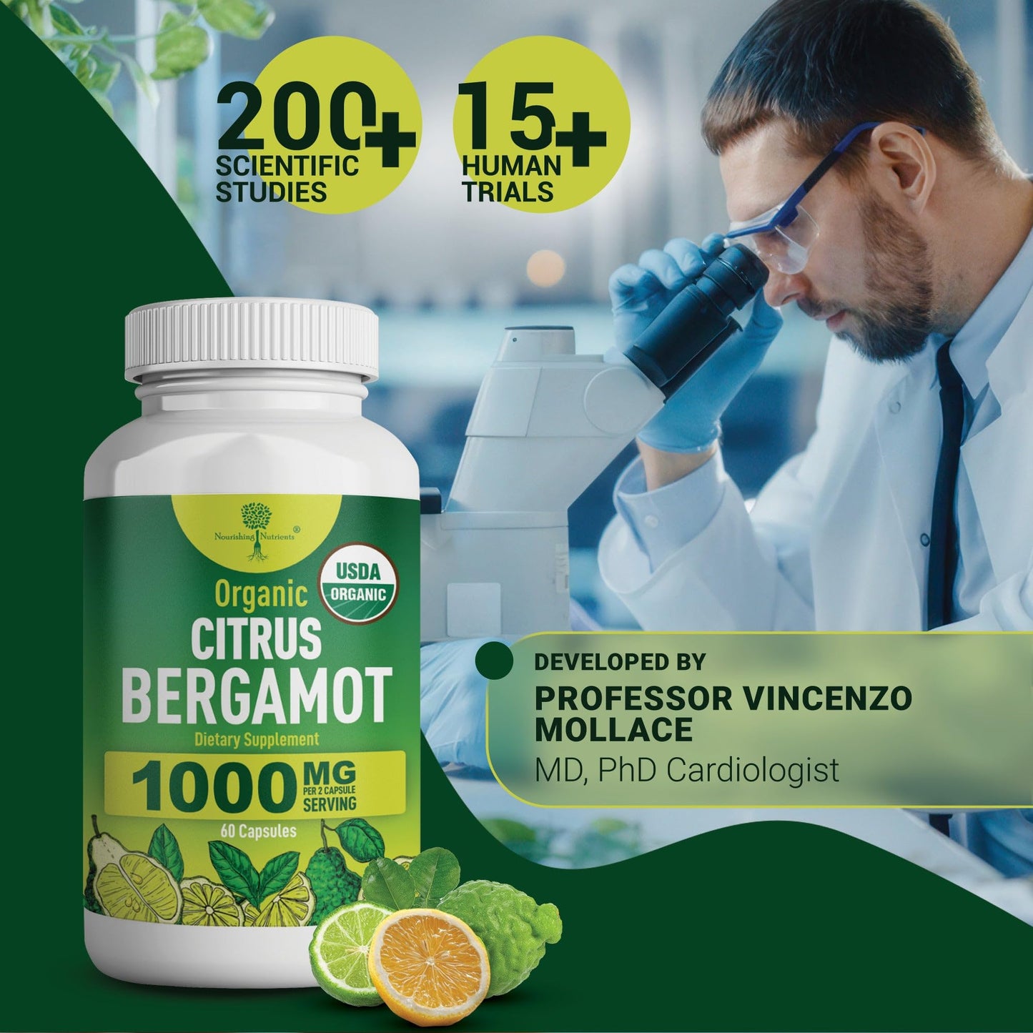 Organic Citrus Bergamot Supplement - Only USDA, Cardiologist Formulated with 200+ Scientific Studies -1000mg - Patented Extract, Heart, Cholesterol, Nourishing Nutrients