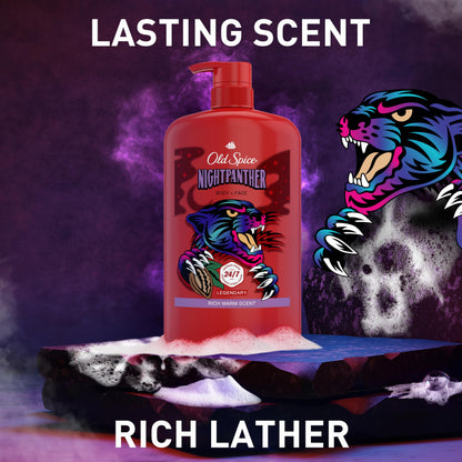 Old Spice Cleansing Body Wash for Men, 3X Defense, 24/7 Shower Fresh with Lasting Scent, 2 in 1 Body and Face Wash, Daily Men’s Wash and Shower Gel, NightPanther Rich Warm Masculine Scent, 33.4 oz Old Spice