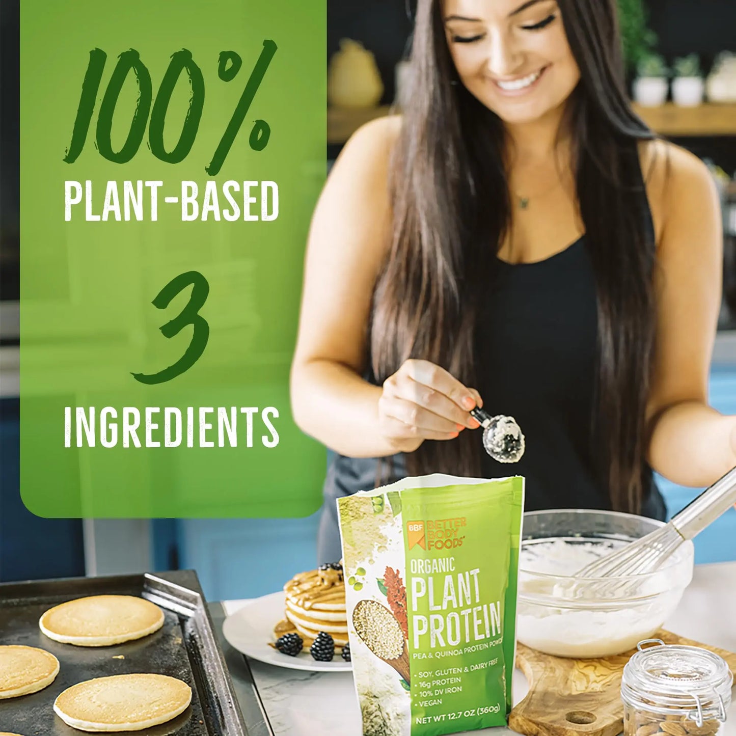 BetterBody Foods Organic Plant Based Protein Powder, 16g of Protein 24% DV, Vegan, Low Net Carbs, Gluten Free, Dairy Free, No Sugar Added, Soy Free, Non-GMO, 12.7 Ounces BetterBody Foods