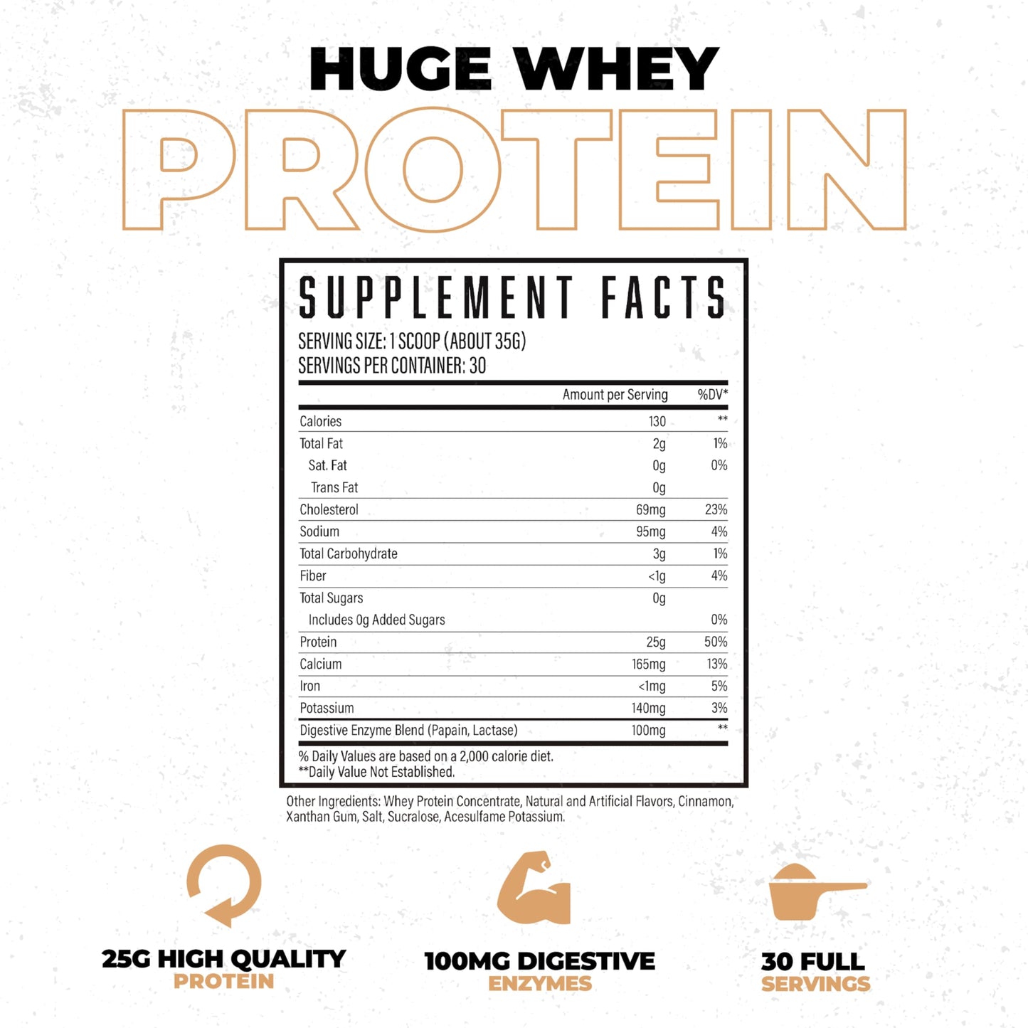 Huge Whey, Protein Powder for Muscle Gain, 25g Protein, 12g EAAs, Supports Muscle Growth, Performance & Recovery (Chocolate Brownie, 30 Servings)