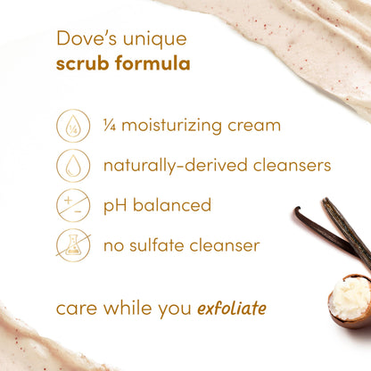 Dove Vanilla Sugar & Shea Butter Body Scrub Exfoliates and Deeply Nourishes for Smooth, Radiant Skin 15 oz Dove