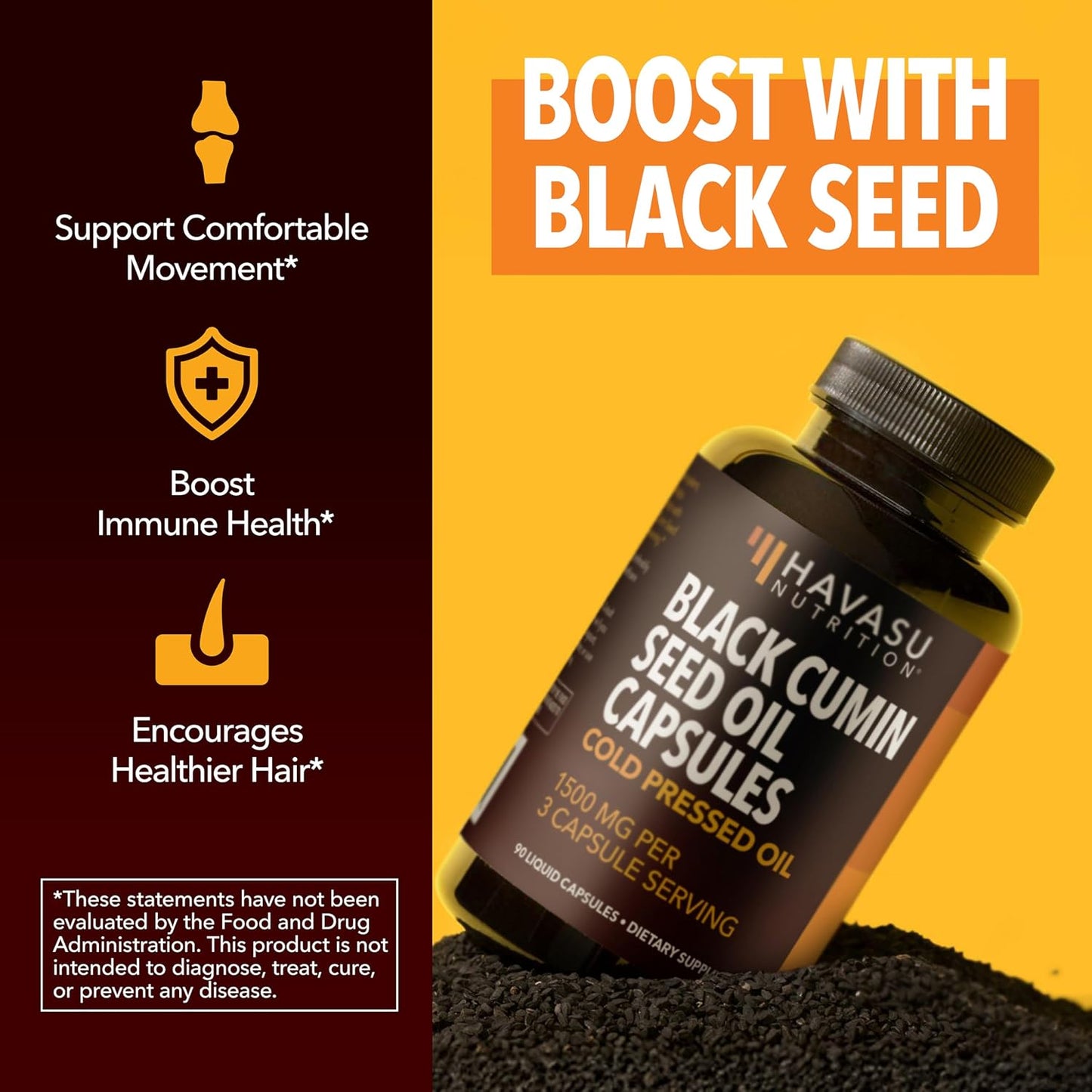 Black Seed Oil Capsules, Vegan, Non-GMO, Cold-Pressed Nigella Sativa, 90ct | 1500mg Per Serving Black Cumin Supplement for Skin Health, Immune Function, and Digestive Health, Unflavored, 30 Servings Gsupps Australia