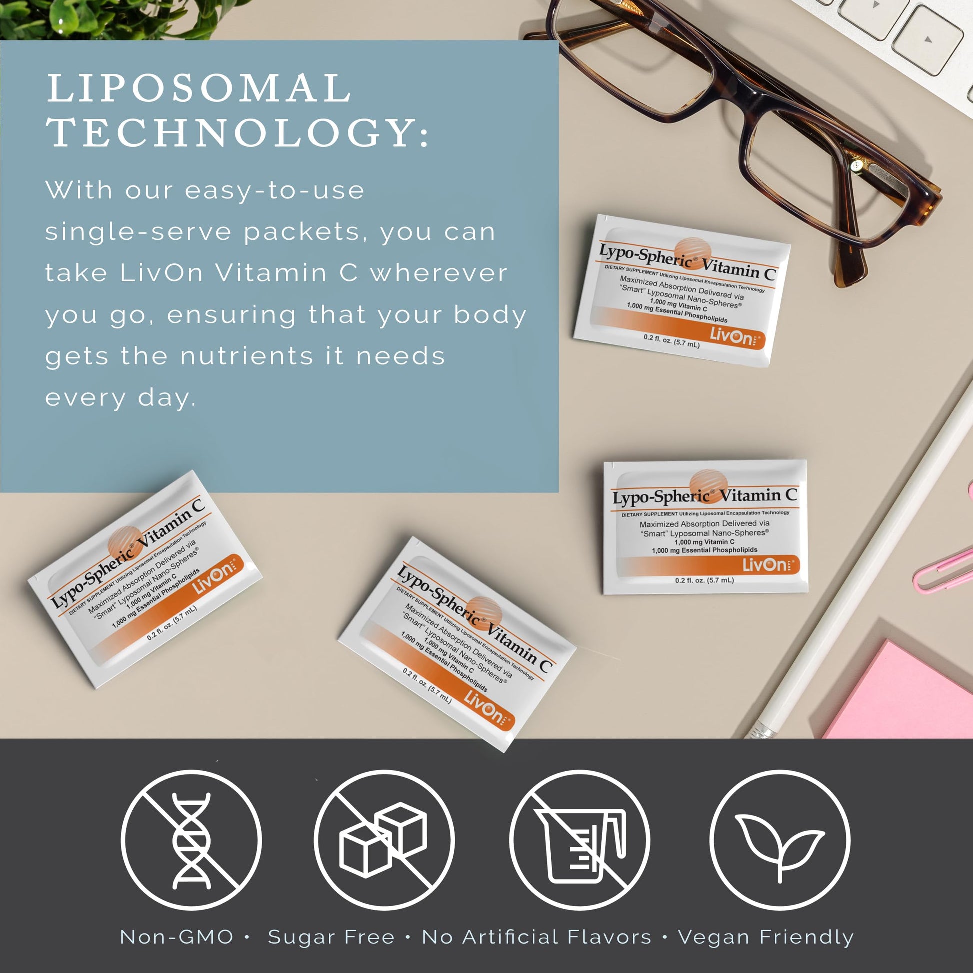 LivOn Laboratories - Lypo–Spheric Vitamin C – 1,000 mg Vitamin C & 1,000 mg Essential Phospholipids Per Packet – Liposome Encapsulated for Improved Absorption – Non–GMO - 12 Pack (360 Count) LivOn LaboratoriesBuy Supplements Australia
