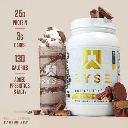 RYSE Loaded Protein Powder - Jet-Puffed Marshmallow - 25g Whey Protein Isolate & Concentrate with Prebiotic Fiber & MCTs - Low Carb, Low Sugar, Digestive-Friendly - 27 Servings / 2 lb Tub