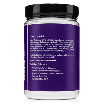 Pure L-Glutamine Made in The USA - 100 Servings - 500g, 1.1lb Bulk, Vegan, Non-GMO, Gluten and Soy Free. Minimize Muscle Breakdown & Improve Protein Synthesis. No Additives NAKED