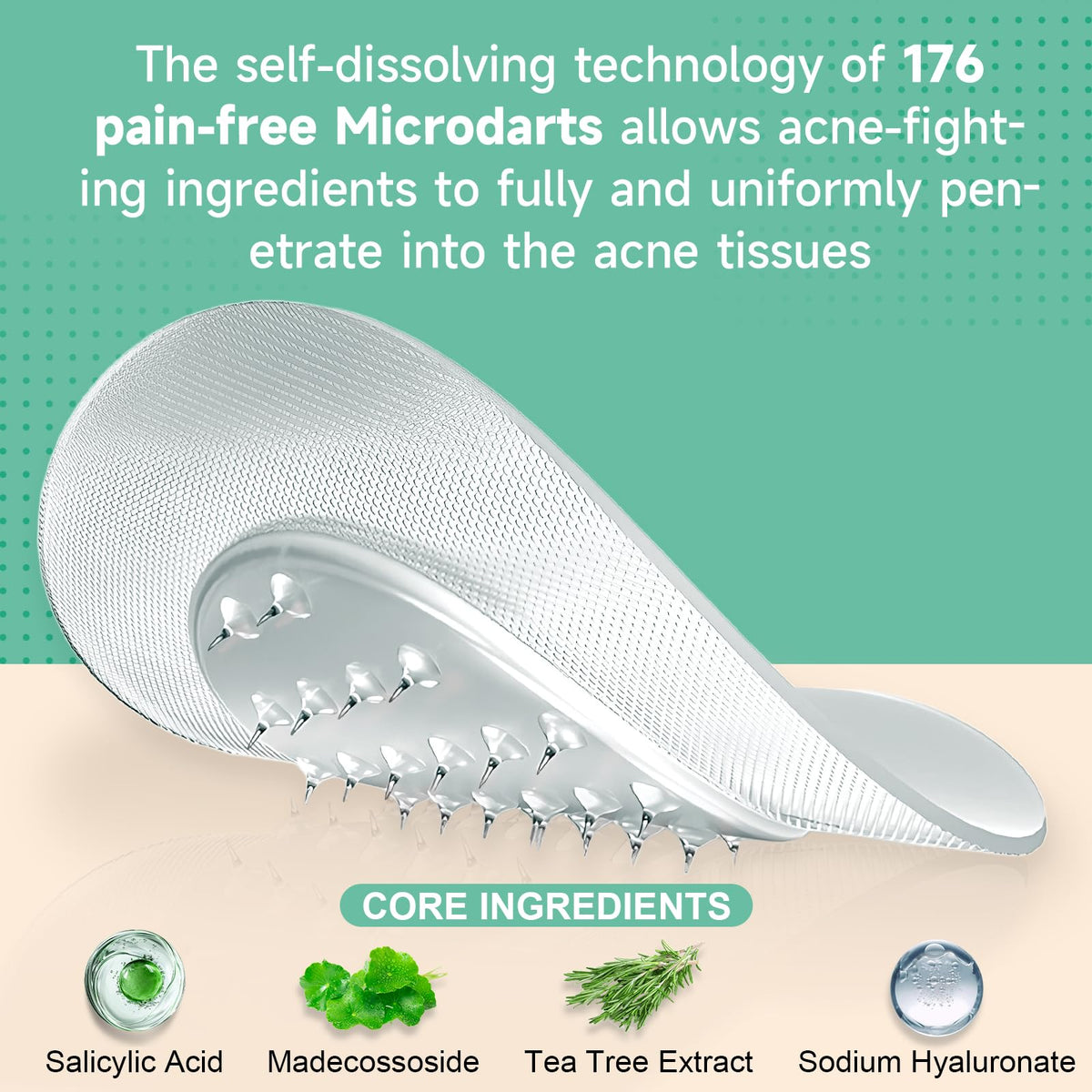 TEAWOO 36-Count Microdart Pimple Patches, Hydrocolloid Acne Patches with Salicylic Acid & Madecossoside, Microdart Zit Patches for Deep Blemishes & Early Stage Acne (Patented) TEAWOO