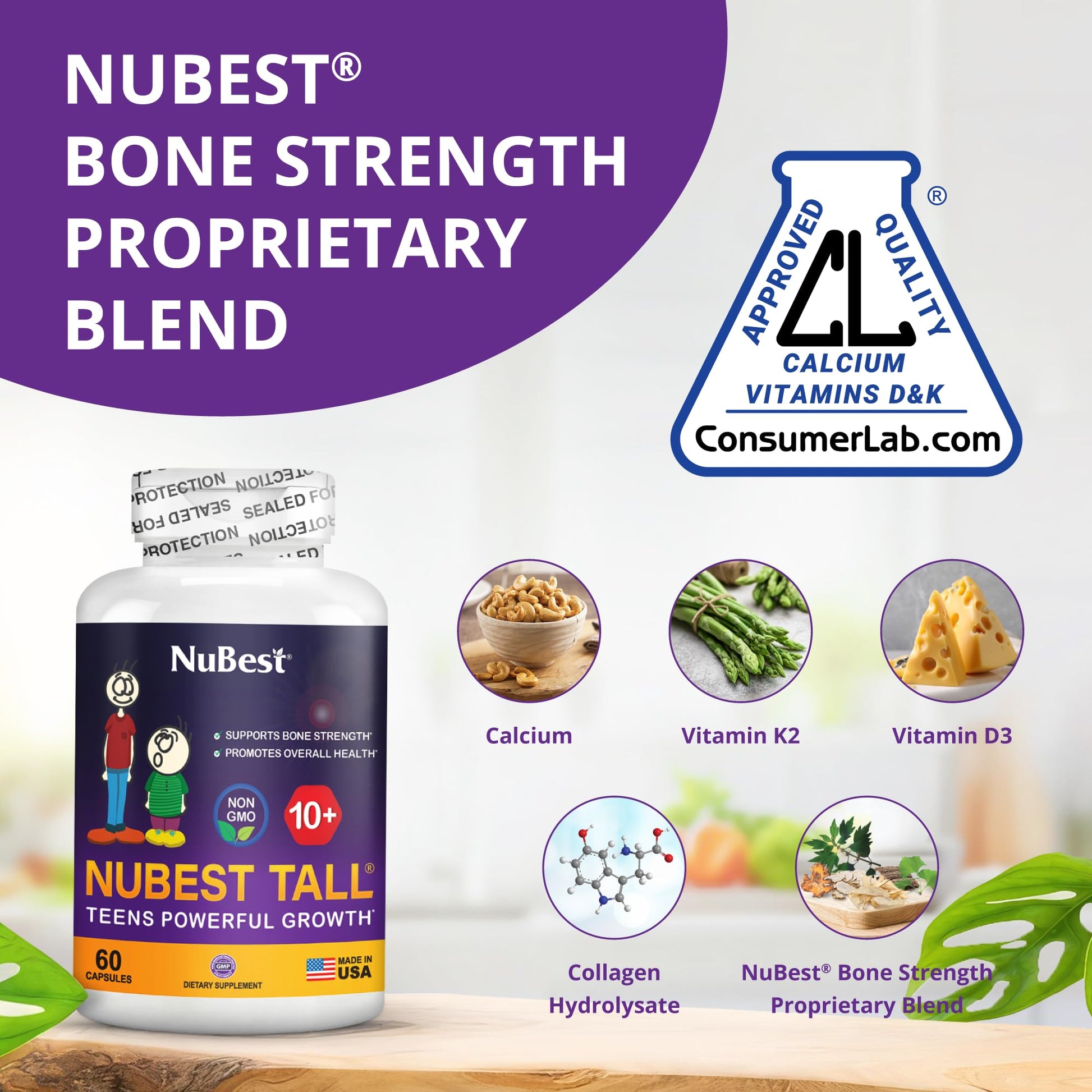 NuBest Tall 10+ Premium Bone Strength Formula, Enhanced Immunity and Overall Health for Age 10+ with Calcium, Vitamin D3, Vitamin K2, and Multivitamins | 60 Capsules | 1 Month Supply NuBest buy australia supplements