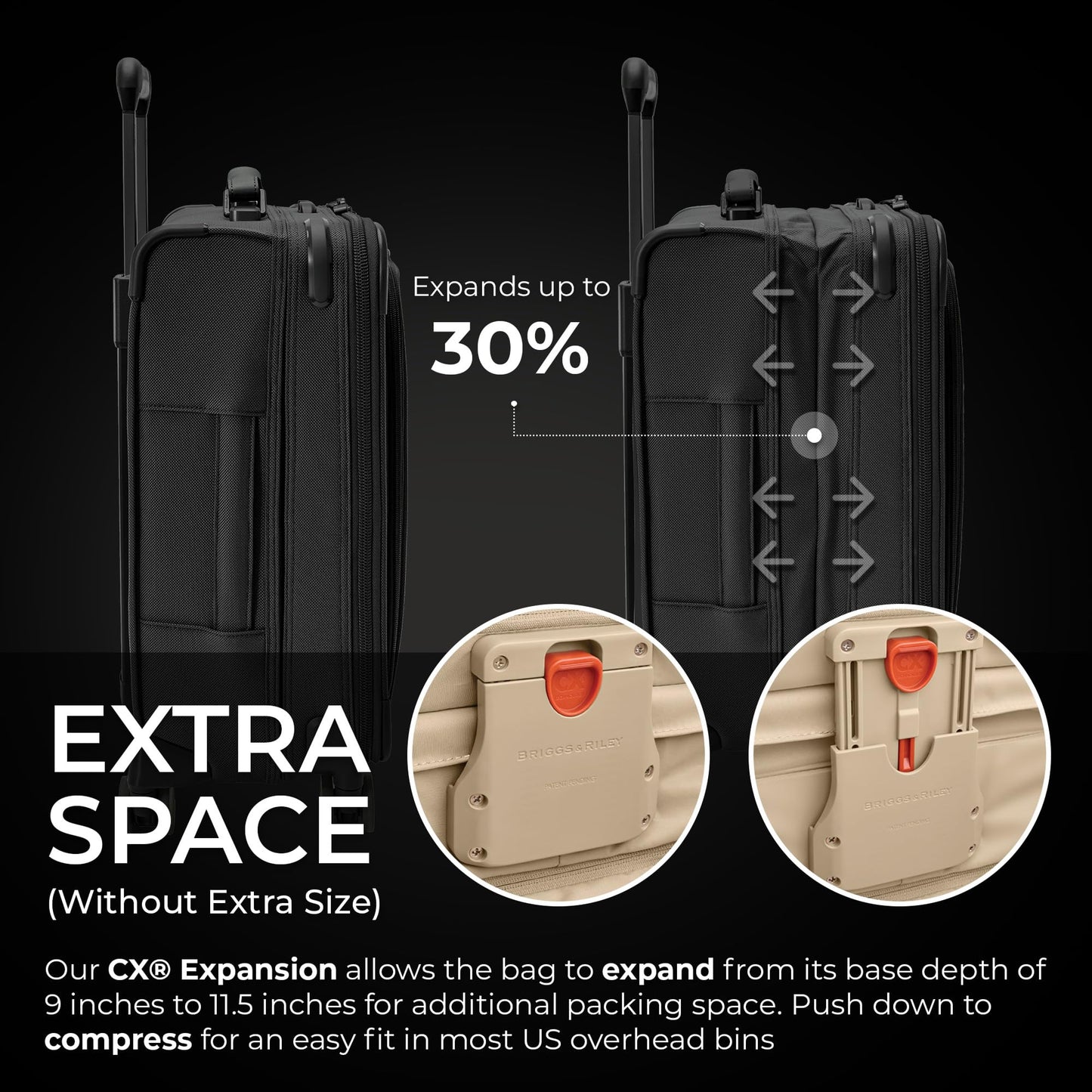 Briggs & Riley Essential 22" Carry On Expandable Spinner - Luggage for Travel, Suitcases with Wheels, Softside Rolling Bag for Men & Women, Self-Repairing Zipper - Baseline Collection, Black Gsupps Australia