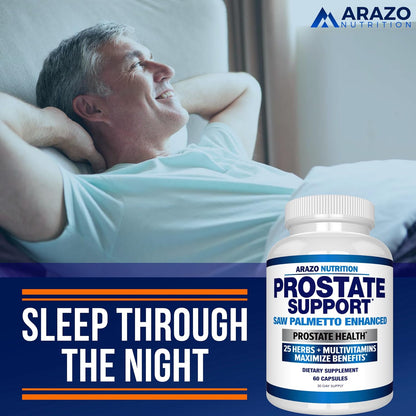 Arazo Nutrition Prostate Supplement - Saw Palmetto + 25 Herbs - Reduce Frequent Urination, Reduce Hair Loss, Support Stamina – Single Homeopathic Herbal Extract Health Supplements - Capsule or Pill Gsupps Australia
