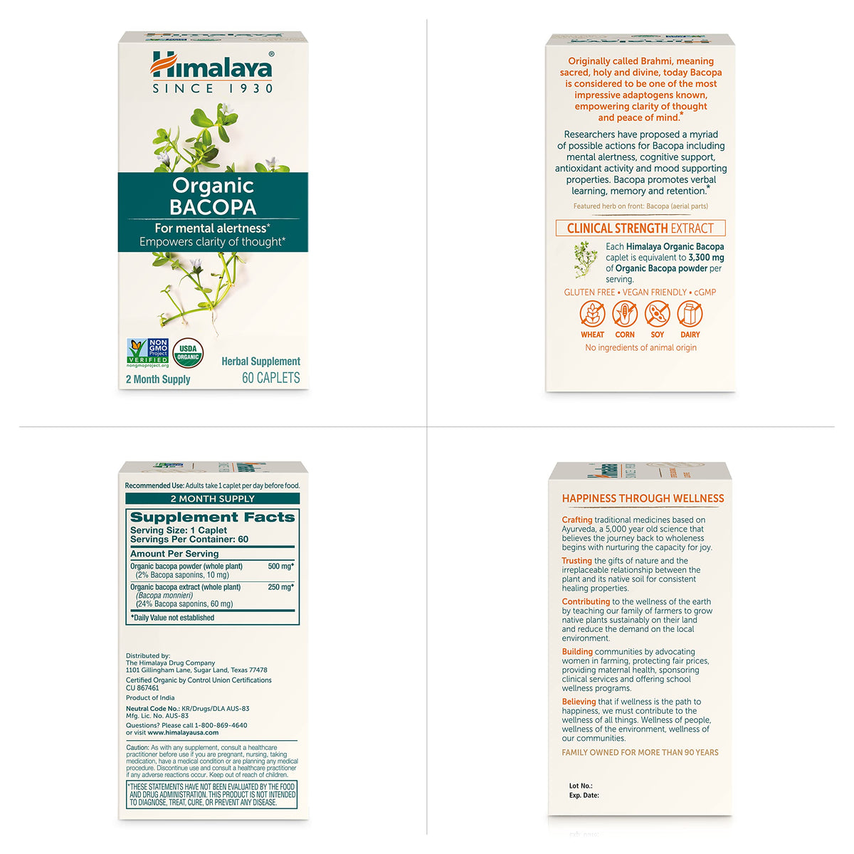 Himalaya Organic Bacopa Monnieri Nootropic Herbal Supplement, Supports Calm, Memory, Cognition, USDA Certified Organic, Non-GMO, 750 mg Himalaya