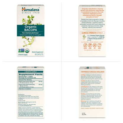 Himalaya Organic Bacopa Monnieri Nootropic Herbal Supplement, Supports Calm, Memory, Cognition, USDA Certified Organic, Non-GMO, 750 mg Himalaya