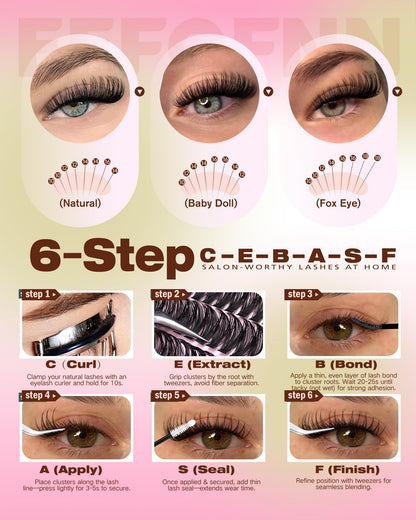 Lash Clusters Kit 560pcs Wispy Eyelash Clusters 30-100D Lash Cluster Kit Eefofnn