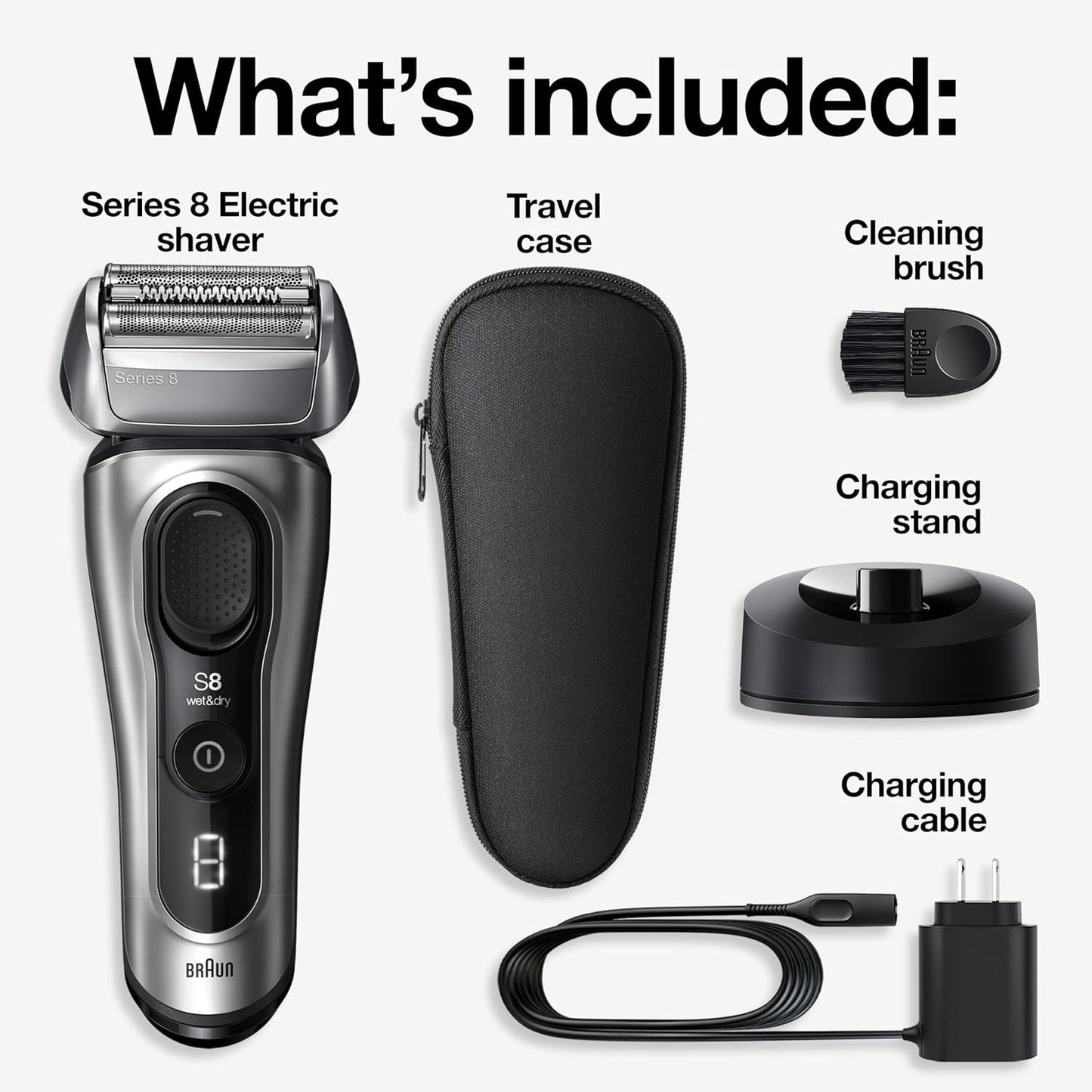 Braun Series 8 Electric Razor for Men, with 4+1 Shaving Elements & Precision Long Hair Trimmer, Close & Gentle Even on Dense Beards, Wet & Dry Electric Razor with 60min Runtime, 8517s Galvano Silver Gsupps Australia