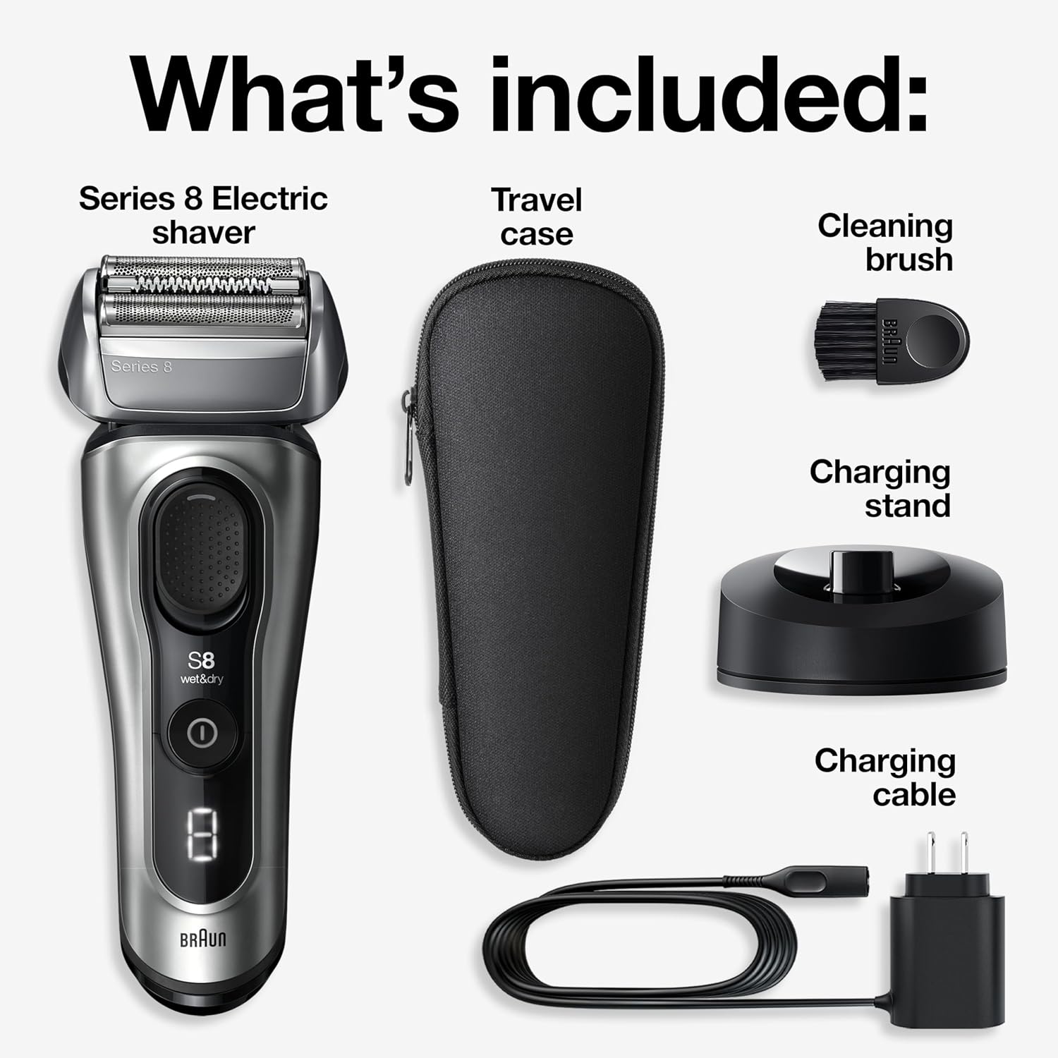 Braun Series 8 Electric Razor for Men, with 4+1 Shaving Elements & Precision Long Hair Trimmer, Close & Gentle Even on Dense Beards, Wet & Dry Electric Razor with 60min Runtime, 8517s Galvano Silver Gsupps Australia