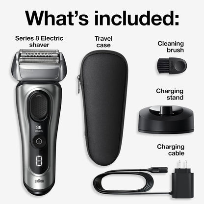 Braun Series 8 Electric Razor for Men, with 4+1 Shaving Elements & Precision Long Hair Trimmer, Close & Gentle Even on Dense Beards, Wet & Dry Electric Razor with 60min Runtime, 8517s Galvano Silver Gsupps Australia