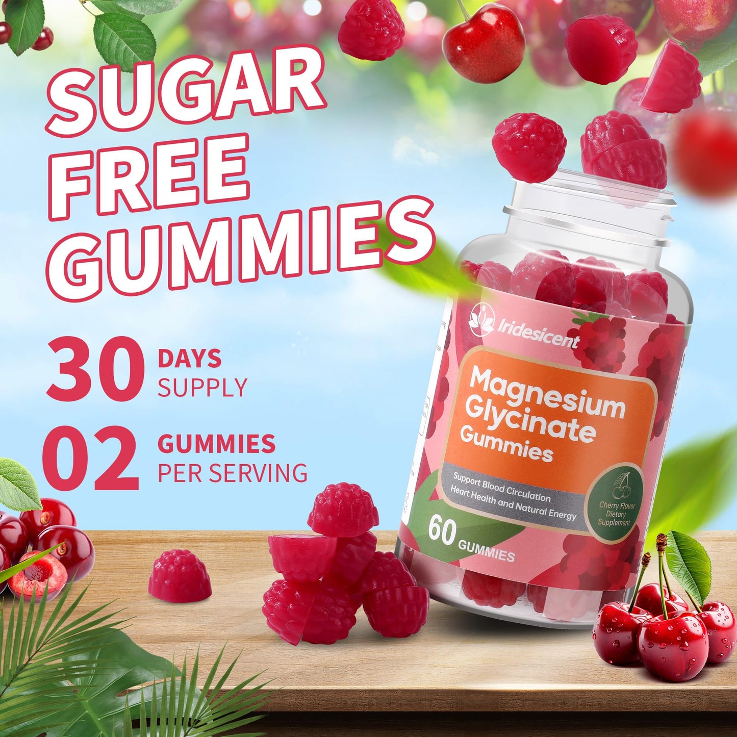 IRIDESICENT Magnesium Glycinate Gummies, Sugar Free Magnesium Supplement w/Ashwagandha, Zinc, Vegan Magnesium Glycinate Supplement for Adults IRIDESICENT