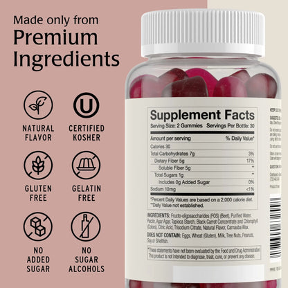 Blessments - Prebiotic Fiber Gummies for Adults & Kids with No Added Sugar- 5g (60 Count) High Fiber Supplement Gummies - Vegan - Keto Friendly - Digestive Health Supplements Blessments