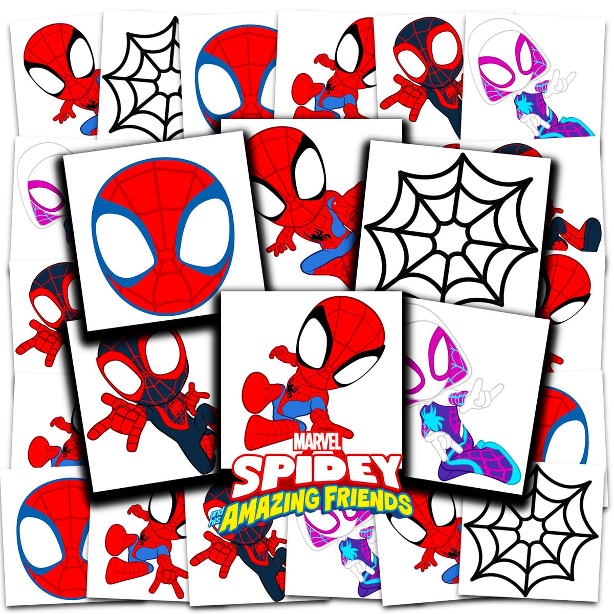 Spidey Tattoos for Kids Party Favors Bundle - 72 Pc Individual Tattoos Marvel