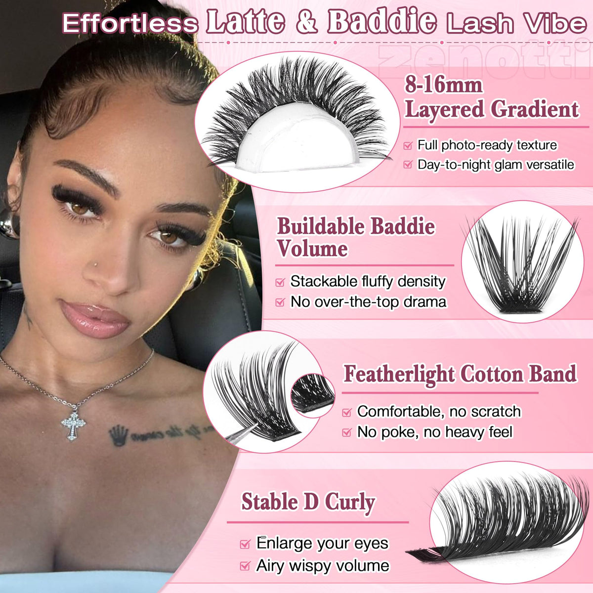 Lash Clusters Kit Fluffy 80D 100D Eyelash Clusters Kit 544PCS Wispy Cluster Eyelash Extensions D Curly Individual Lashes 8-16mm Soft Band DIY at Home with Lash Bond&Seal Tweezers Brush by zenotti zenotti