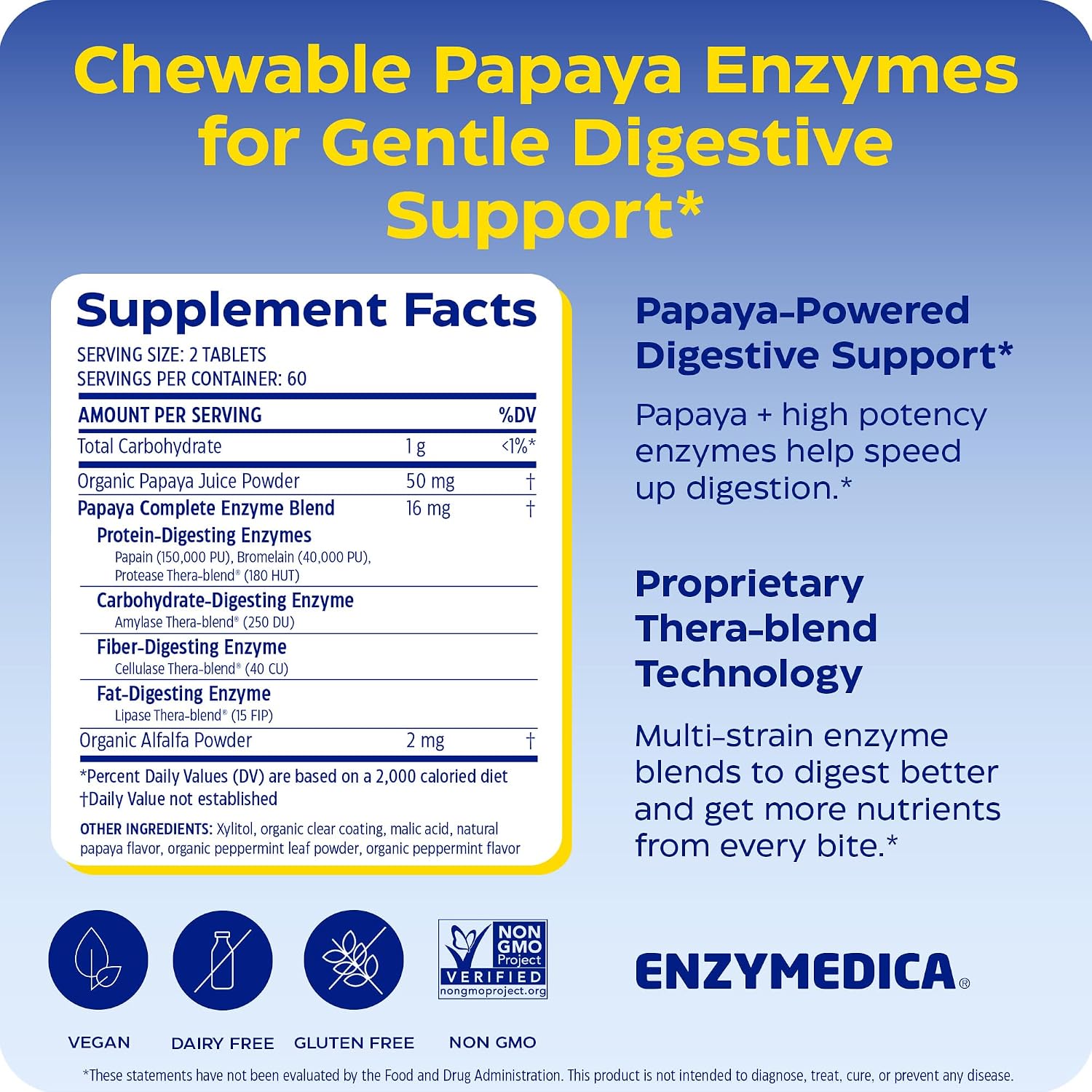 Enzymedica Papaya Complete - Papaya Enzymes Chewable, Digestive Enzyme Supplement for Women and Men, Digestion & Gut Health Support, High Potency Bromelain & Papain, Vegan, Gluten Free - 120 Tablets Gsupps Australia