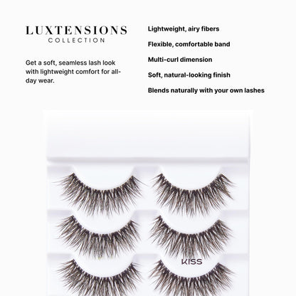 Kiss Lash Couture LuXtensions False Eyelashes, Royal Satin, 1 Pair, 10mm Flat Lash, Real Lash Extension Fibers, Lightweight Natural-Look Reusable D/C/J Curl Mix, Soft, Flexible Band KISS