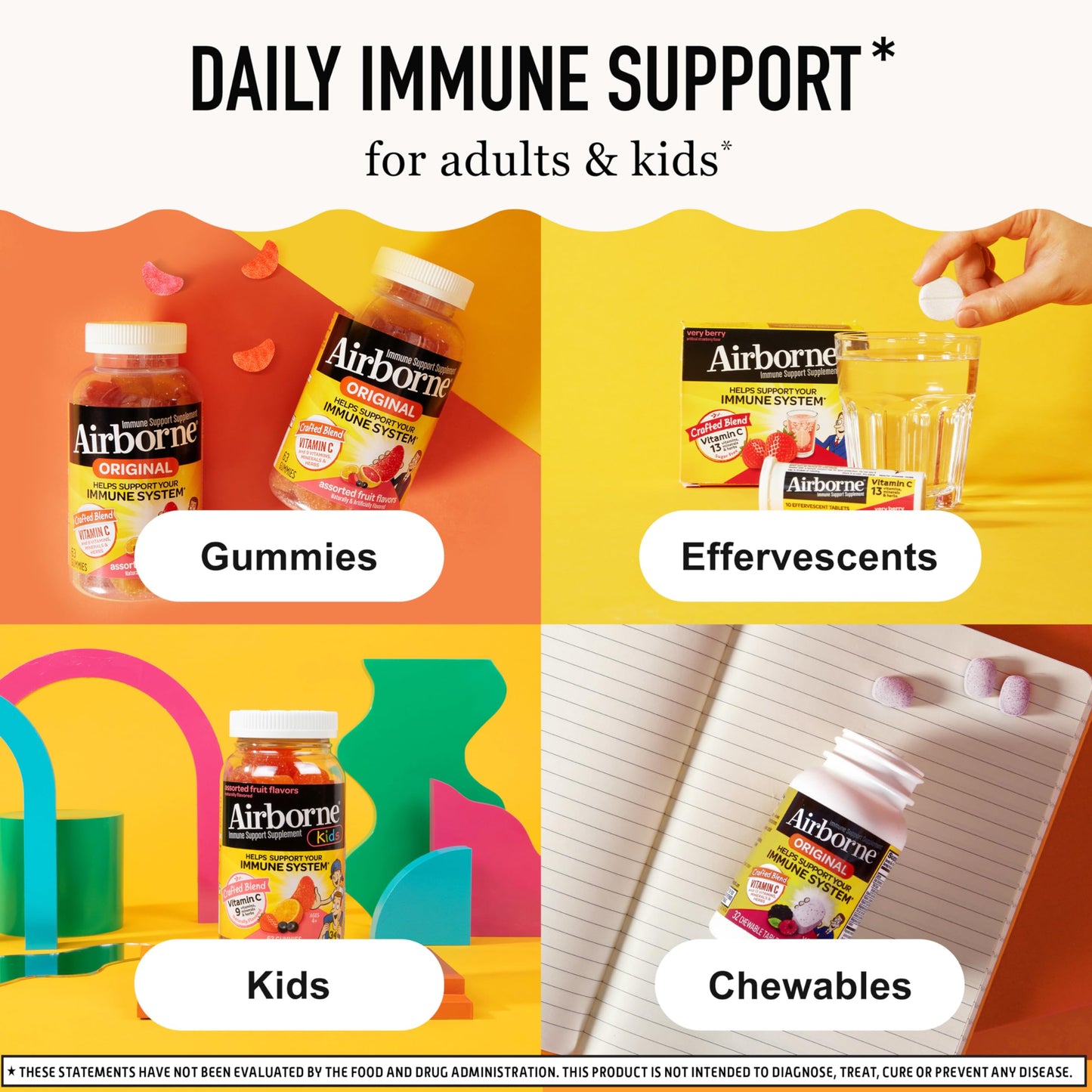 Airborne 750mg Vitamin C Gummies for Adults, Immune Support Gummies with Powerful Antioxidants VIT C & E, Caffeine Free Airborne