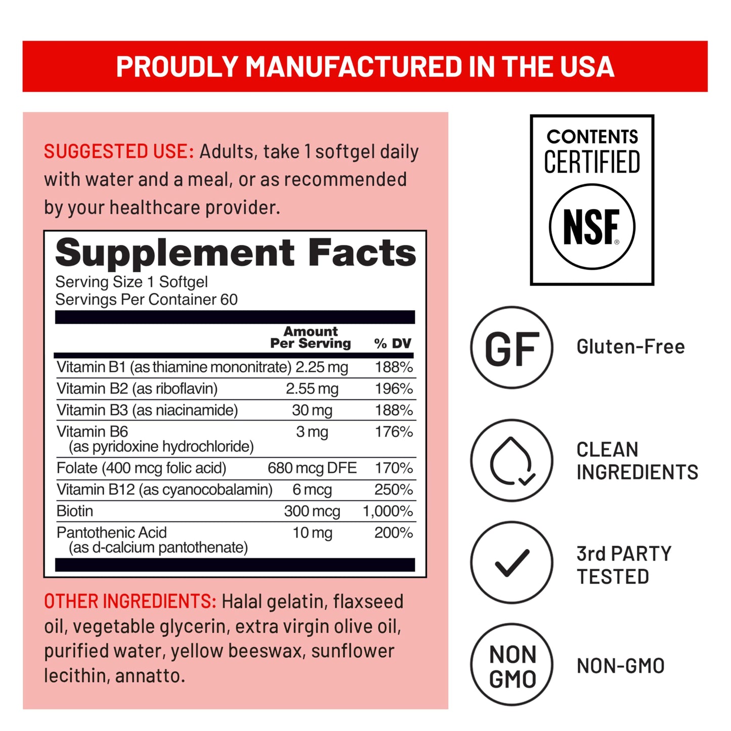 NatureWise Vitamin B Complex for Women and Men - with Folic Acid Biotin B1 B2 B3 B6 B12 - Support Cellular Energy & Mental Clarity - Gluten & Dairy Free NatureWise