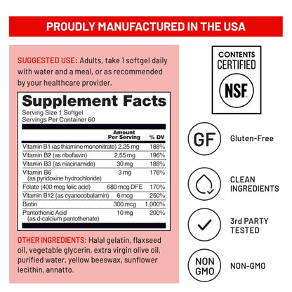 NatureWise Vitamin B Complex for Women and Men - with Folic Acid Biotin B1 B2 B3 B6 B12 - Support Cellular Energy & Mental Clarity - Gluten & Dairy Free NatureWise