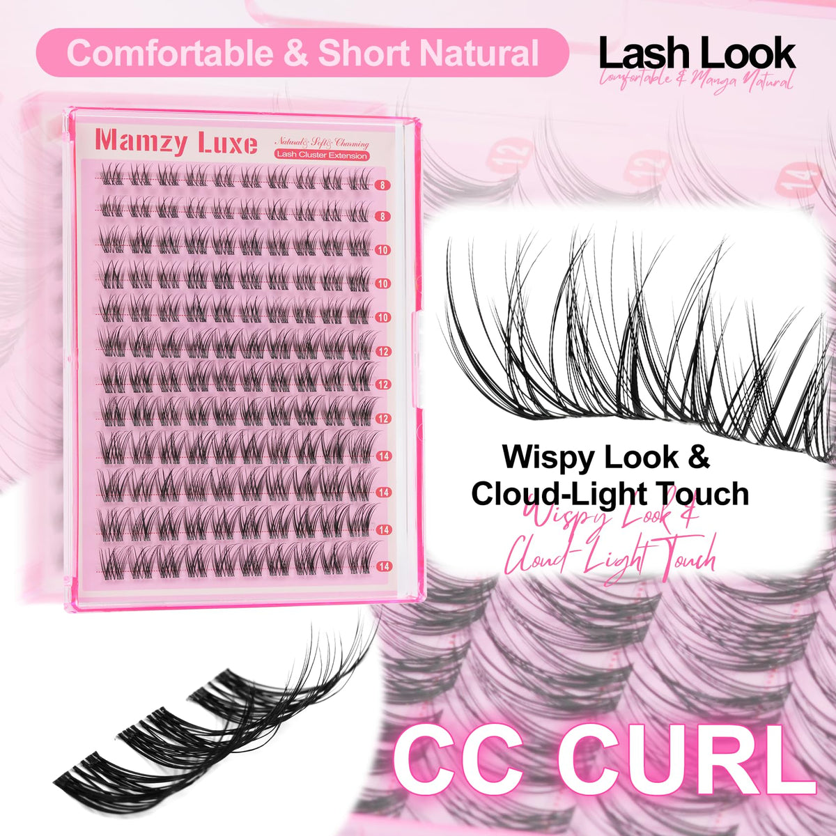 Natural Lash Clusters Kit Short Wispy Eyelash Clusters 8-14MM Clear Band Cluster Lashes Extensions Kit 120Pcs CC-Curly Daily Exquisite Eyelashes Clusters with Bond and Seal and Tweezers Mamzy Luxe